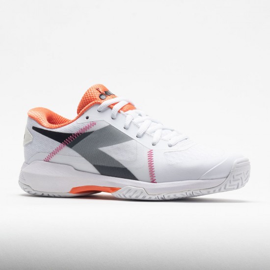 Diadora Trofeo AG Pickleball Womens White/Black/Vermillion Orange